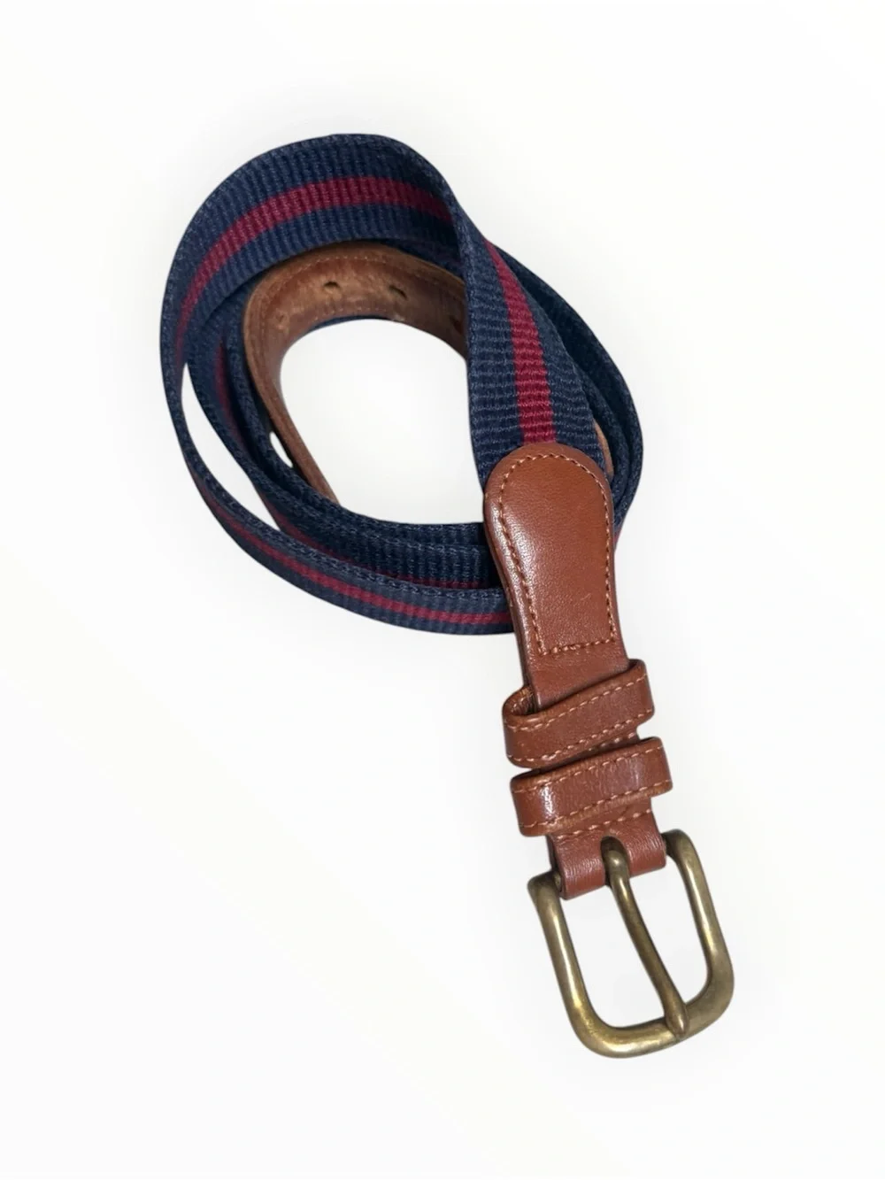 vintage Coach surcingle webbing linen belt navy blue with red burgundy stripe